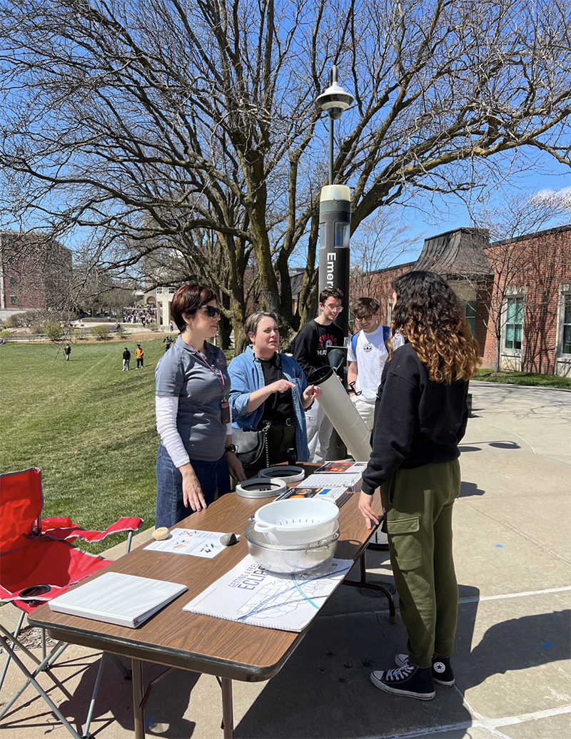 😎 Happening now! Join Teacher Education faculty and students outside Roskens Hall to view the eclipse, which will reach a peak totality around 1:55 p.m. and end at 3:10 p.m. ✅ Solar eclipse glasses ✅ Viewing stations ✅ Fun activities in the Pep Bowl 👇