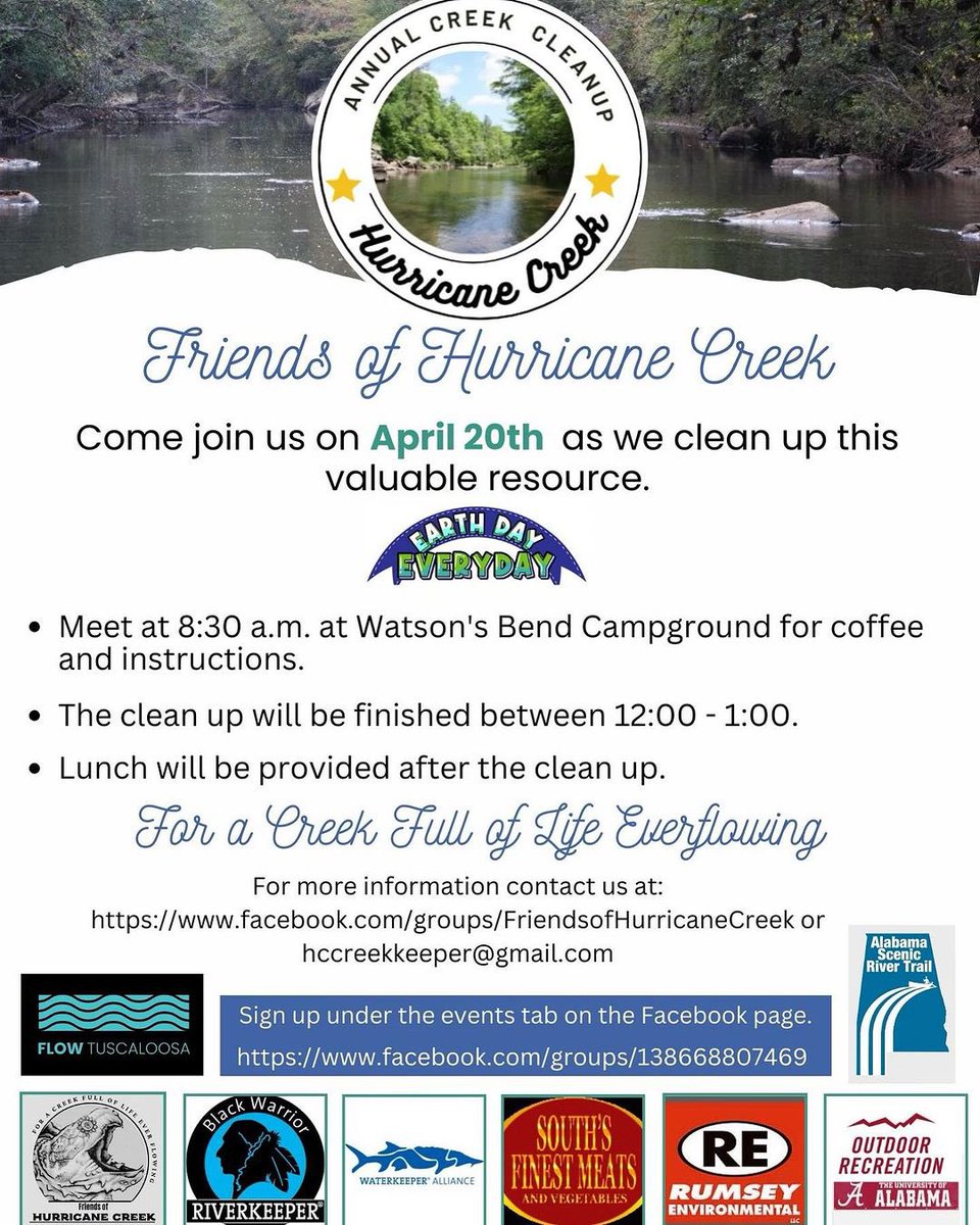 John Wathen, Hurrican Creekkeeper, is looking forward to the Friends of Hurricane Creek annual creek cleanup on Earth Day weekend (Saturday April 20th)! See details below.