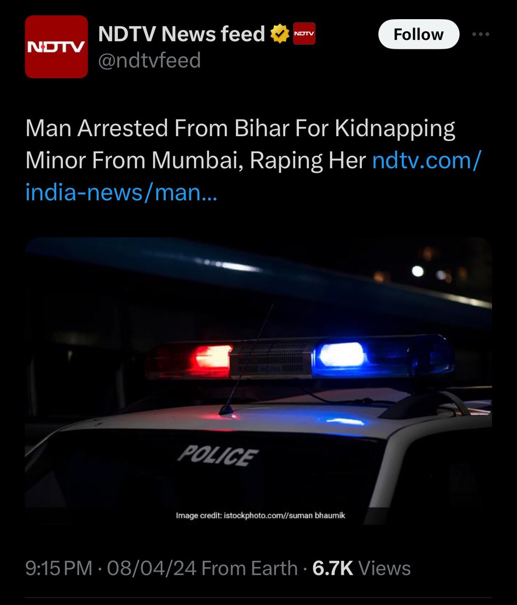 Hey @ndtv @ndtvfeed the caption should be : Naresh Ramasis Rai from Bihar kidnapped a minor girl from Mumbai and kept raping her for days.