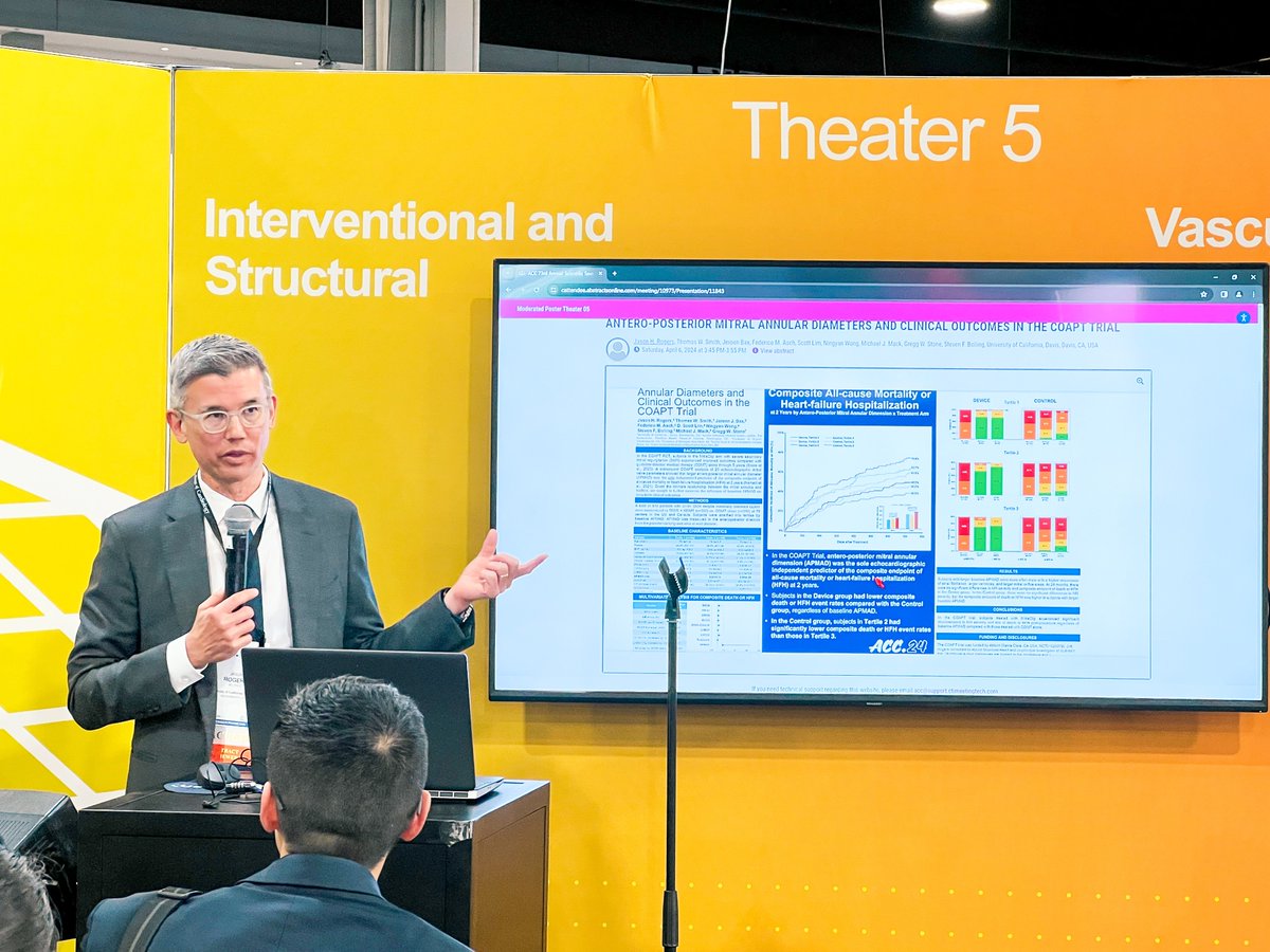 Abbott Cardiovascular (@abbottcardio) on Twitter photo ๐ COAPT trial data analyses at #ACC24 show patients treated with #MitraClip TEER therapy + GDMT experienced improved outcomes, regardless of baseline antero-posterior mitral annular diameter (APMAD).
Great insight, <a href="/JasonHRogersMD/">Jason Rogers</a>!
Safety Info: abbo.tt/MitraClipISI ๐ COAPT trial data analyses at #ACC24 show patients treated with #MitraClip TEER therapy + GDMT experienced improved outcomes, regardless of baseline antero-posterior mitral annular diameter (APMAD).
Great insight, <a href="/JasonHRogersMD/">Jason Rogers</a>!
Safety Info: abbo.tt/MitraClipISI