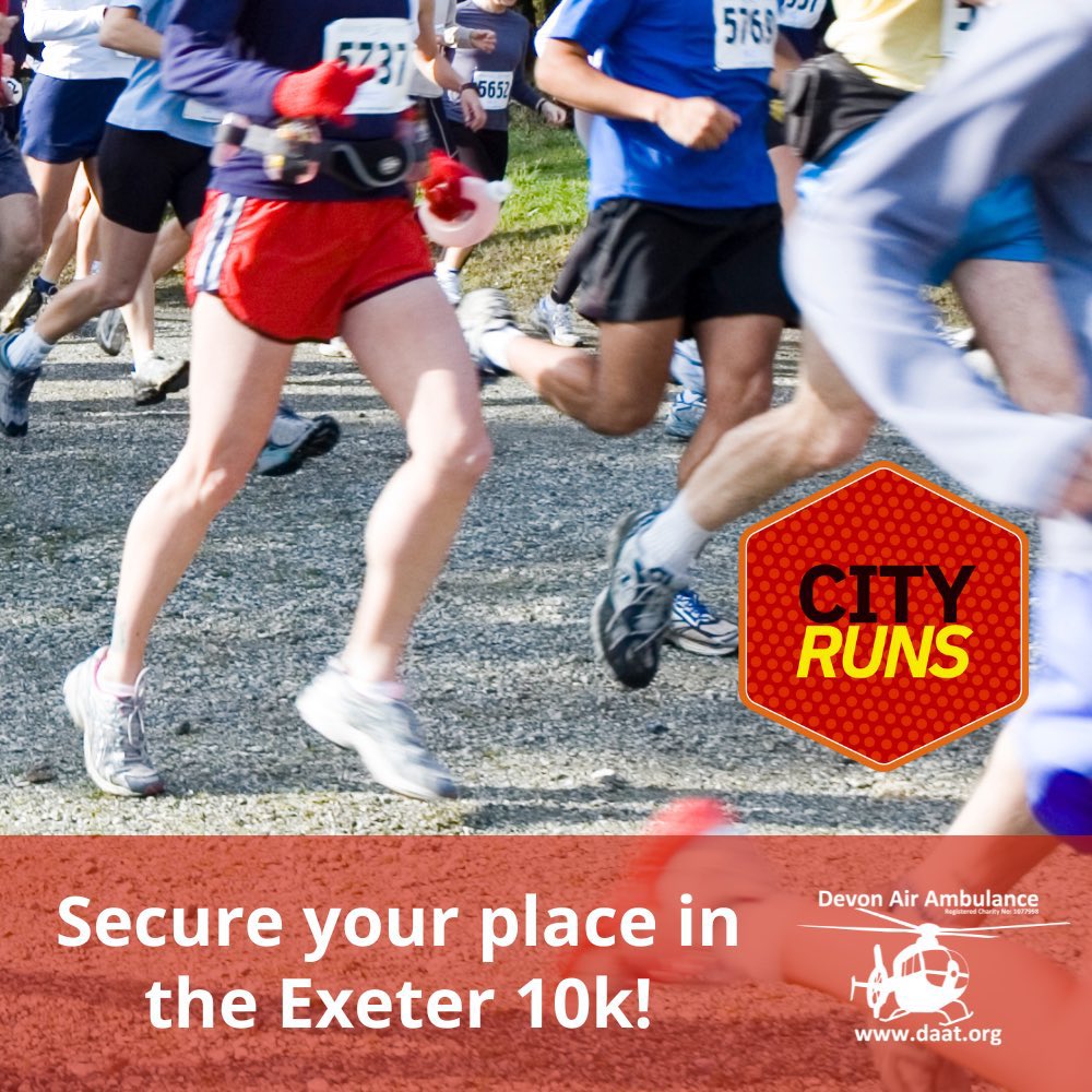 Fancy taking on a challenge whilst raising money for Devon Air Ambulance? Join in the exhilarating 10km run along the beautiful River Exe and Exeter Quay. To claim one of five free spaces simply email fundraising@daat.org.