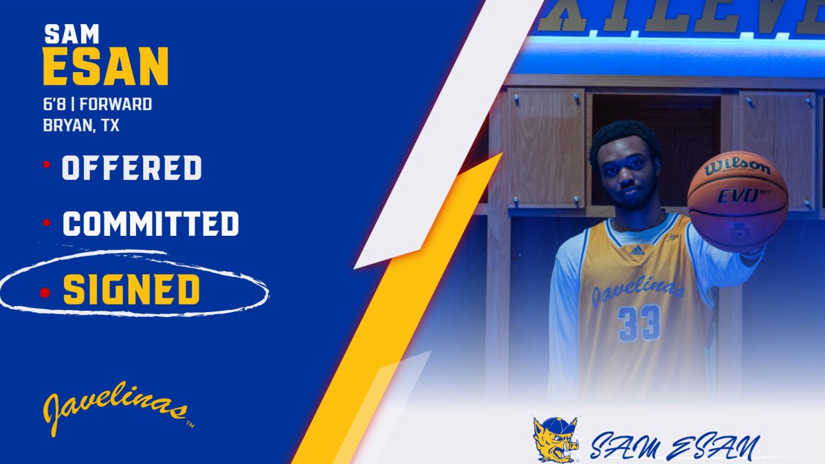 JavelinaMBB's tweet image. Please help Welcome Sam Esan to Our Program.

@SamuelEsanJr1 transfers in from Coastal Bend Junior College and will have two years to play with the Javelinas!

#NextLevel🏀🐗