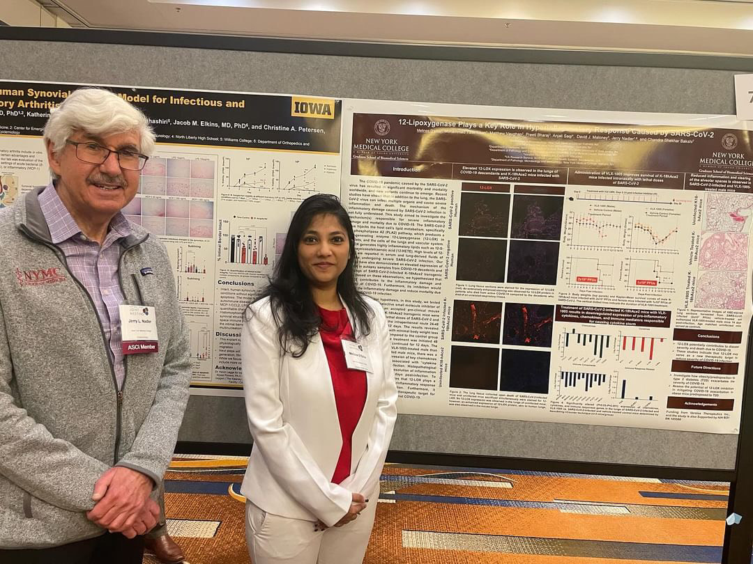 Ph.D. student Melinee D. presenting her work at the AAP/ASCI/APSA Joint Meeting in Chicago - pictured with Prof. Jerry L. Nadler, M.D., SOM dean from 2019-2023. // #NYMCambassador post from Michelle Carnazza, #NYMC GSBMS Ph.D. Programs // #NYMCGSBMS #gradschool #medicalscience