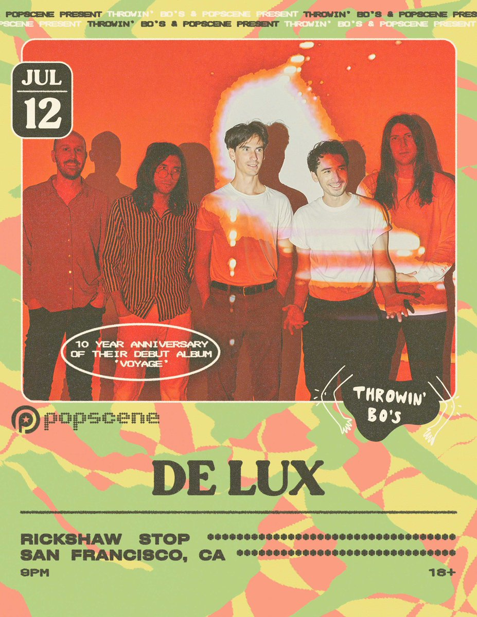 ☀️ It won’t cost “875 Dollars” to see DE LUX on 7/12! ☀️ TIX ON SALE NOW! 🔥 Friday, July 12 @popsceneSF + Throwin’ Bo’s Presents @DeLuxBand Support tba 🚪 9 pm 🎟️ $15 🪪 18+