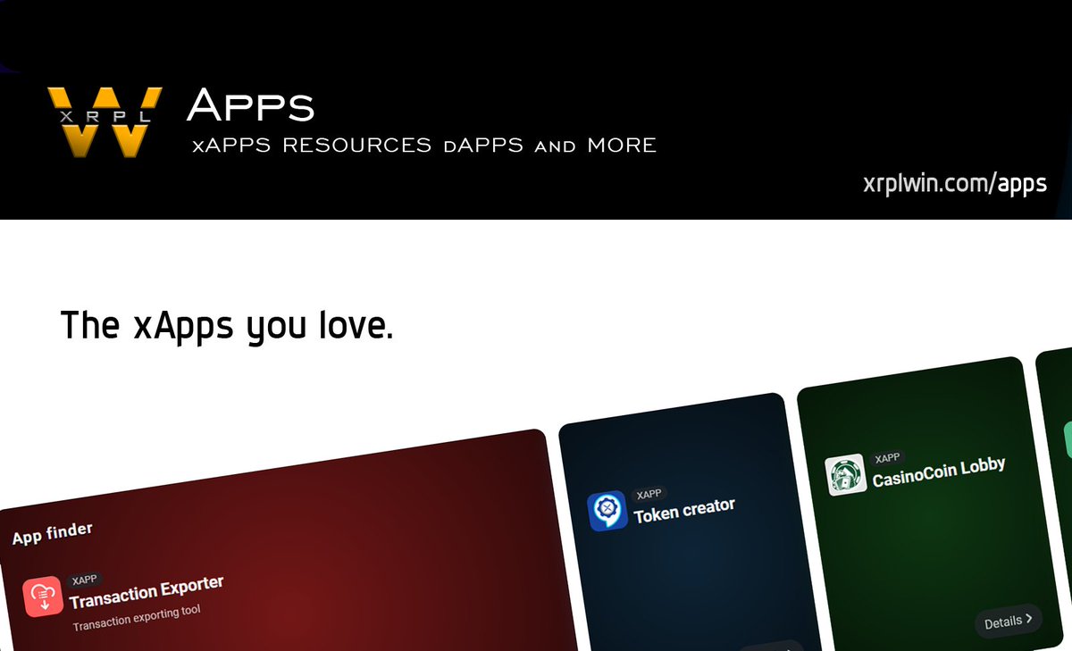Last week we released 'Account Settings' xApp but we took it even further with fully fledged  xApp/dApp listing platform.

Discover and use useful xApps today. Never lose the tools and resouces you use daily.

Check back regularly to see new additions.

xrplwin.com/apps