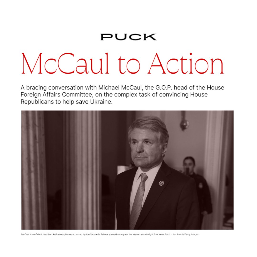 “I think Russian propaganda has made its way into the United States, unfortunately, and it’s infected a good chunk of my party’s base.” —@RepMcCaul on @HouseGOP’s parroting of Russian disinformation puck.news/ukraine-aid-q-…