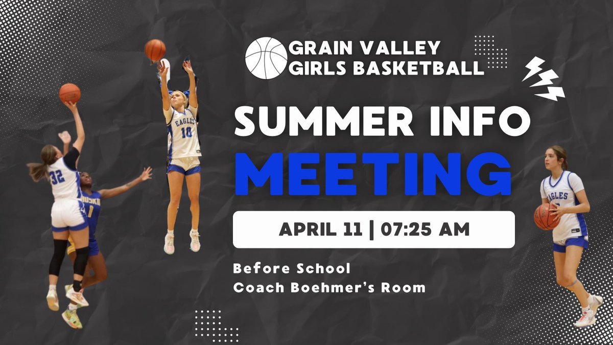 There will be a meeting before school in Coach Boehmer’s Room on Thursday, April 11th for any girls interested in playing basketball next season. This will be a summer info meeting.