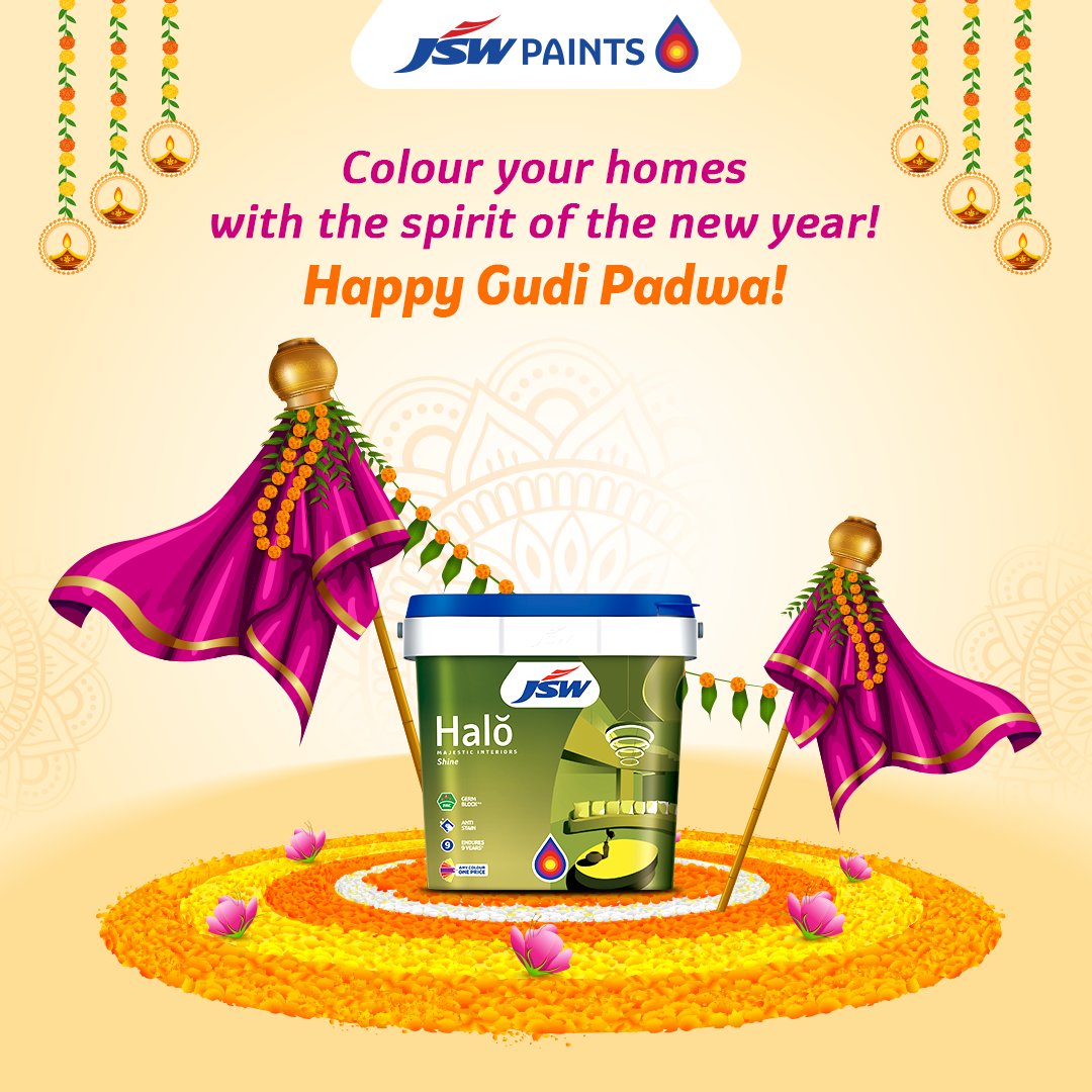 This Gudi Padwa, add a splash of joy to your home with dazzling hues! #FestiveHues #GudiPadwa #NewYearNewColors #ThinkBeautiful #JSWPaints