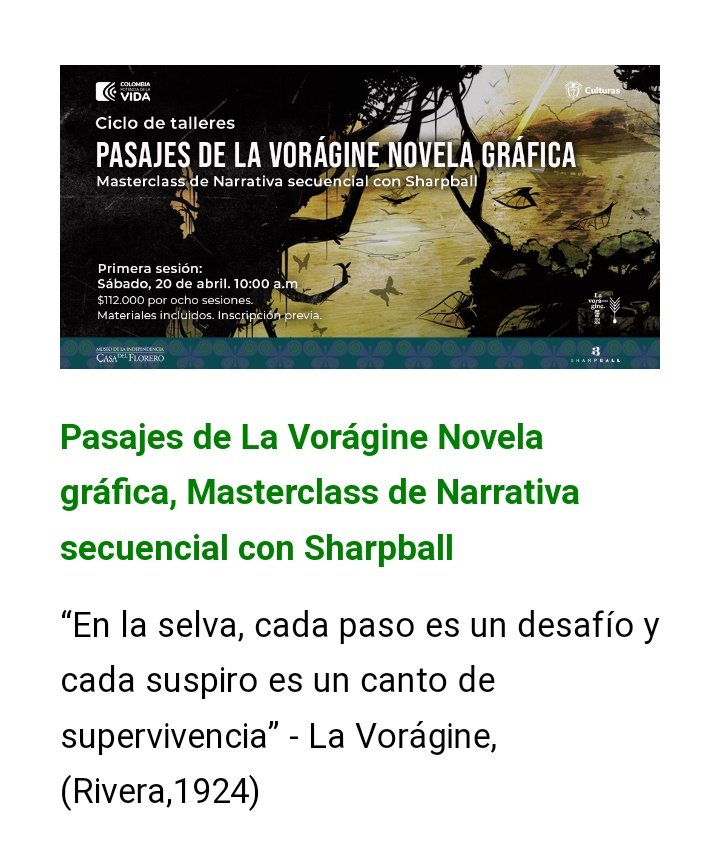 SHARPBALLco's tweet image. ¿Quiere aprender narrativa secuencial ilustrada desde un clásico de la literatura colombiana hecho novela gráfica?

Celebre 100 años de #LaVorágine de José Eustasio Rivera con un taller a cargo de #LosHermanosXiménez

Inscríbase y comparta t.ly/buMjt