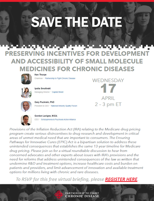 Join us on Wednesday 4/17 for perspectives from health and policy experts on the urgency to preserve patient access to #chronicdisease treatments. RSVP:  us06web.zoom.us/webinar/regist…