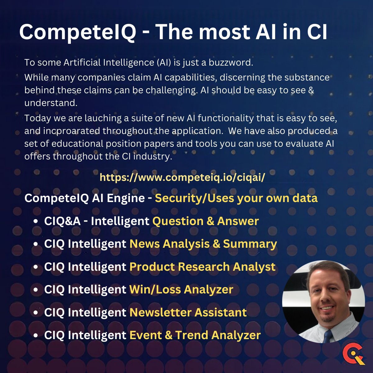 Today CompeteIQ is announcing a breadth of new #AI solutions that have wide ranging impact to #Battlecards to #WinLoss to #SWOT and more.  Check our our launch page at competeiq.io/ciqai