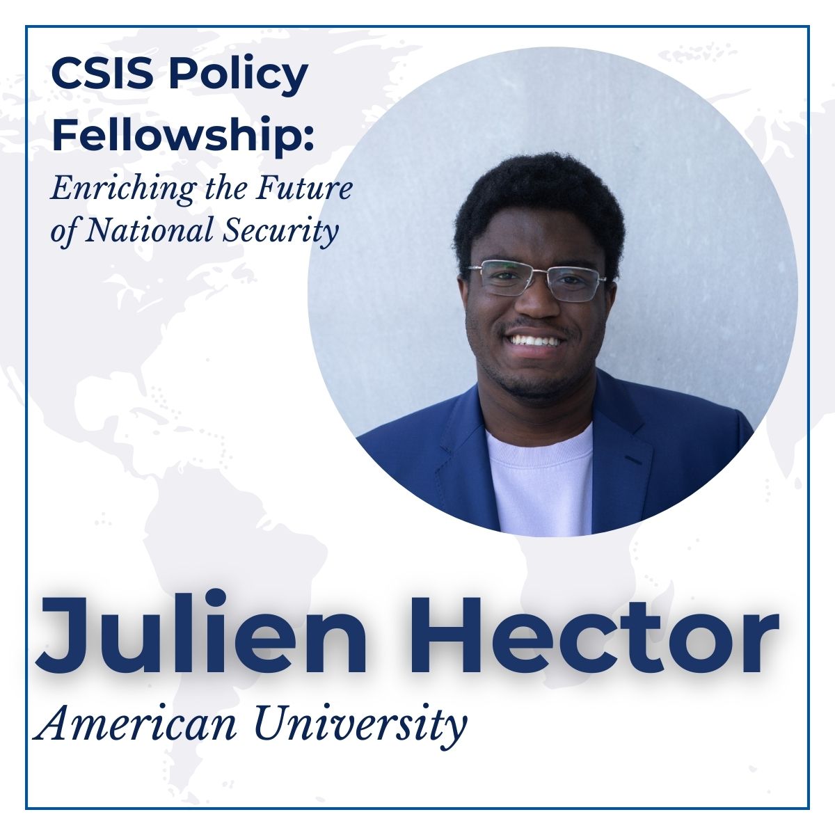 In today’s #PolicyFellowSpotlight, we introduce Julien Hector. Julien is a senior at @AmericanU majoring in intl. studies. He is currently interning at @LAWGaction, researching socioeconomic and environmental justice in Latin America and the Caribbean. Welcome to CSIS, Julien!