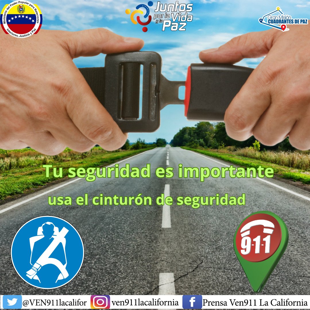 #08ABR. El cinturón de seguridad protege al individuo porque impide que se golpee y evita así las lesiones causadas por el segundo impacto #VEN911SomosTodos #UniónPatriótica