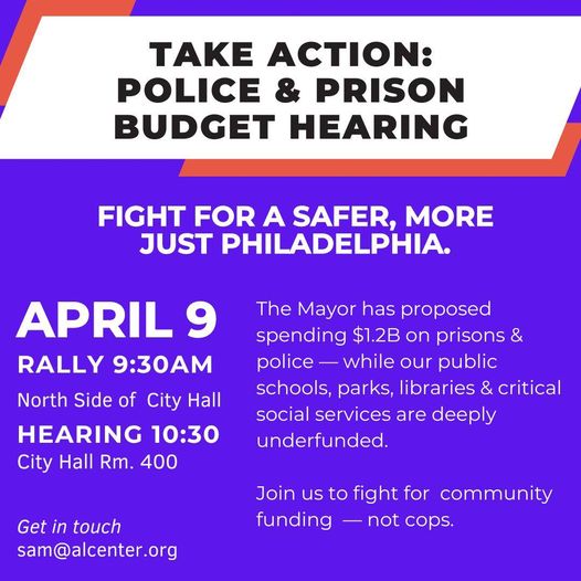 Join us tomorrow @ 915am on the North Portico @ Philadelphia City Hall! #CareNotCops! #communityinvestment #peoplenotprisons!