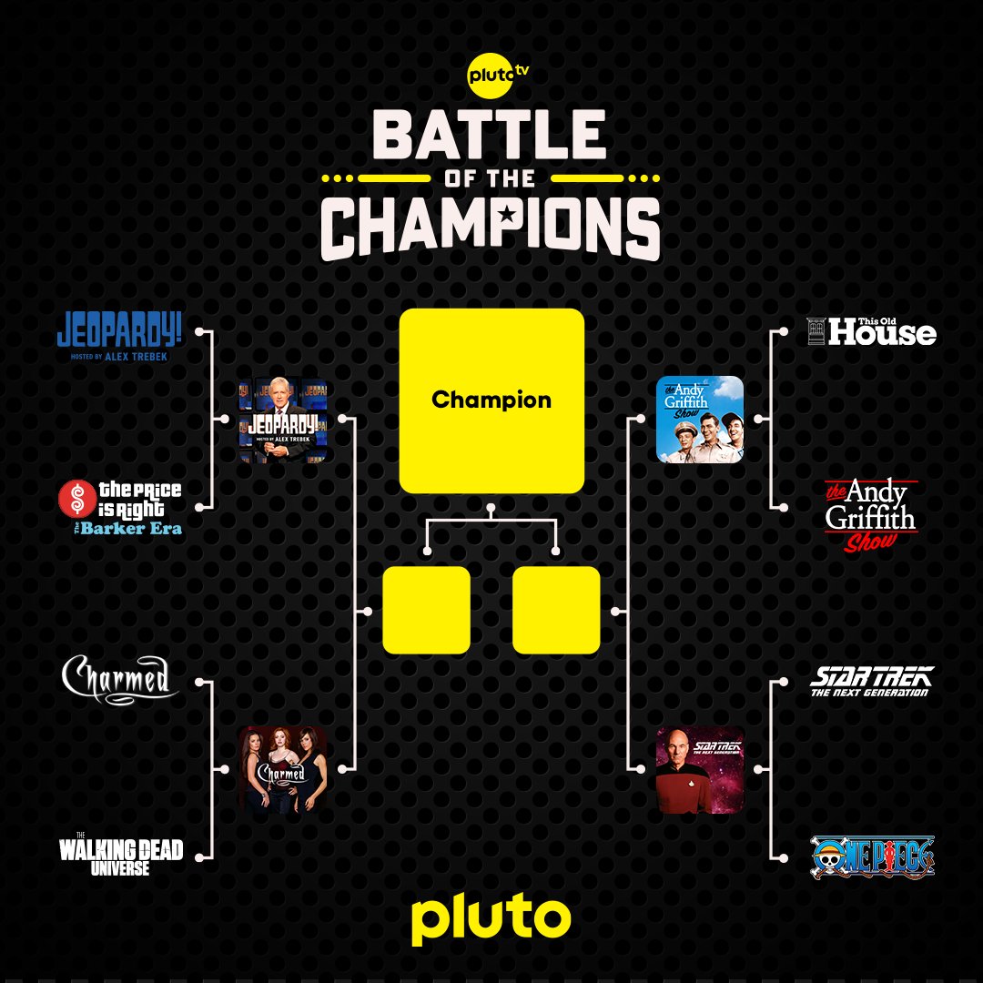 I present to you... YOUR PLUTO TV BATTLE OF THE CHAMPIONS FINAL 4! 🔥 

Voting is NOW OPEN for Round 2! Make your picks in the polls below. ⬇️

The TWO fandoms with the most votes will advance to the CHAMPIONSHIP ROUND on April 10! 🏆 #PlutoTVFandoms #10YearsOfPlutoTV