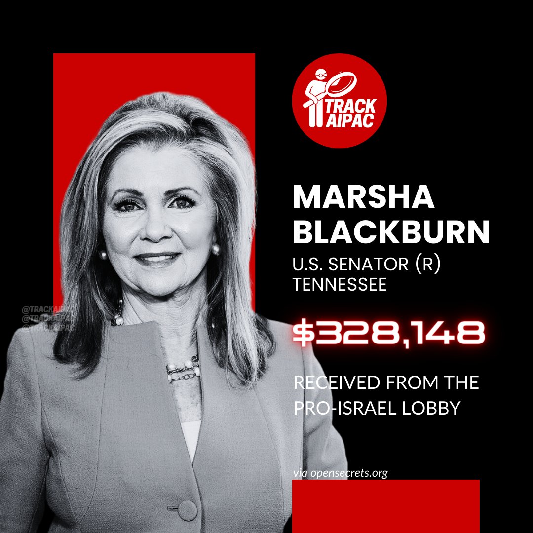 @MarshaBlackburn Marsha Blackburn is paid to parrot Israel Lobby talking points. #RejectAIPAC