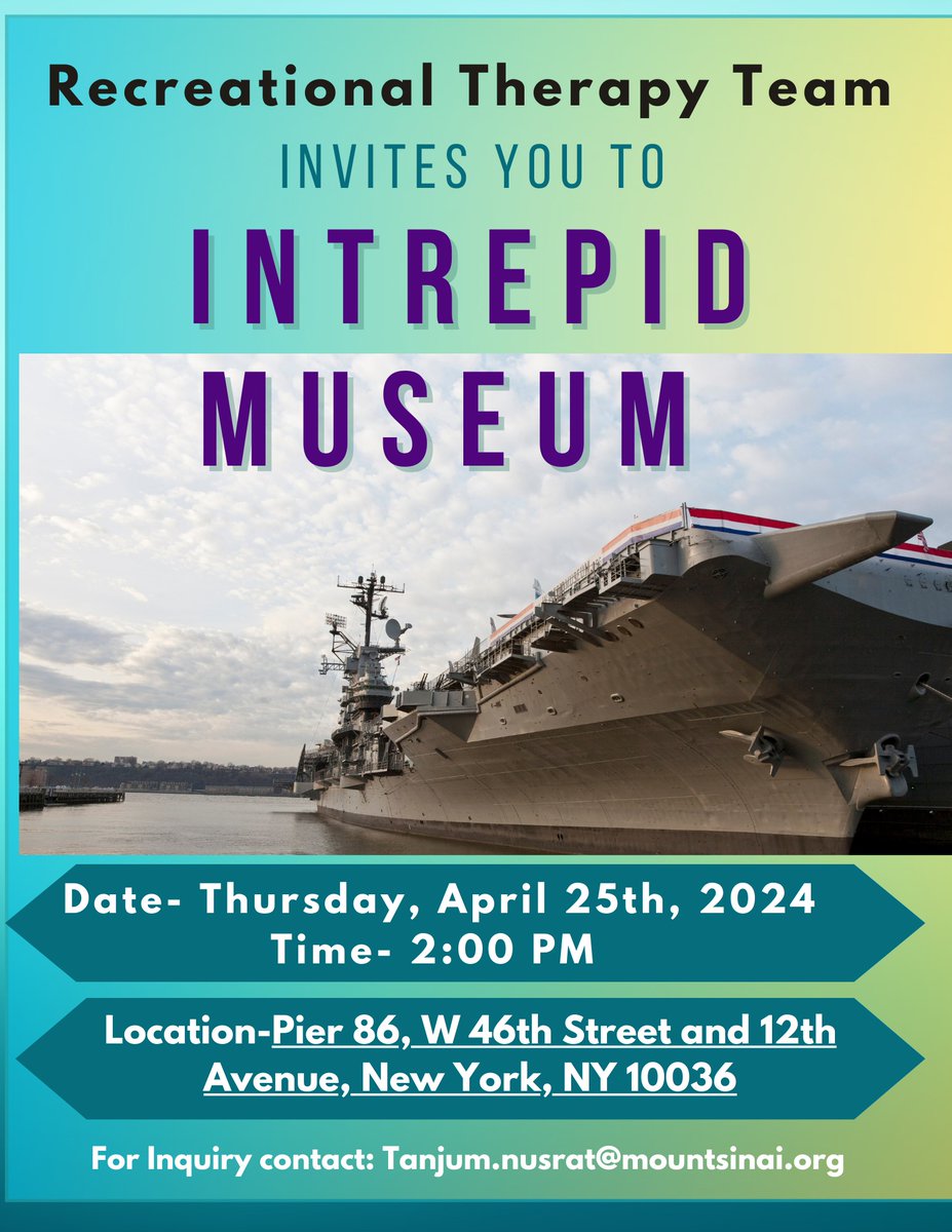 Come and enjoy a day at the intrepid museum with Mount Sinai Recreational Therapy Details are listed on flier contact tanjum.nusrat@mountsinai.org if you have questions or to reserve your spot. #spinalcordinjury #outdoors #fun #sci #disabled #disability #wheelchair