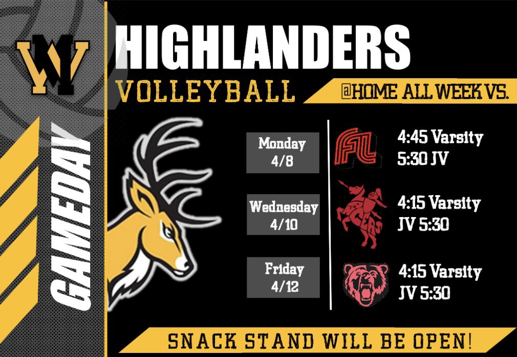 WM Boys Volleyball is home all week!! Good Luck!! 💛🖤🏐 4/8 vs. Fairlawn 4/10 vs. Lakeland 4/12 vs. Bergenfield Good Luck Highlanders! @wmhometownpride @WMAthleticDept