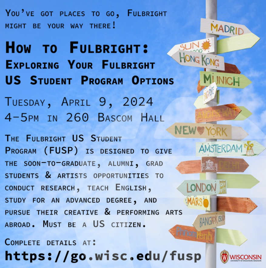 Students can learn about opportunities to study, conduct research, and more abroad through the Fulbright US Student Program.