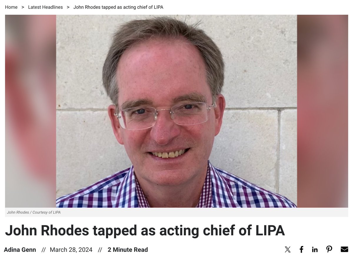 John Rhodes has been appointed as Long Island Power Authority’s acting CEO, effective immediately, according to LIPA’s board of trustees. I don’t know who he is, but I certainly hope he has the credentials to lead LIPA during this difficult time. #LIPA tinyurl.com/54j99h36