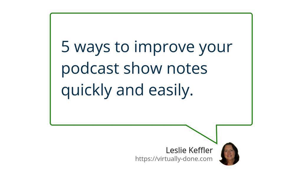 LeslieKeffler's tweet image. Make your podcast show notes easy to read and consume.

Read this blog post: Five Ways to Improve Your Podcast Show Notes
▸ lttr.ai/AEd5u

#SearchEngineOptimization #PodcastShowNotes #PodcastEpisode #virtualassistant