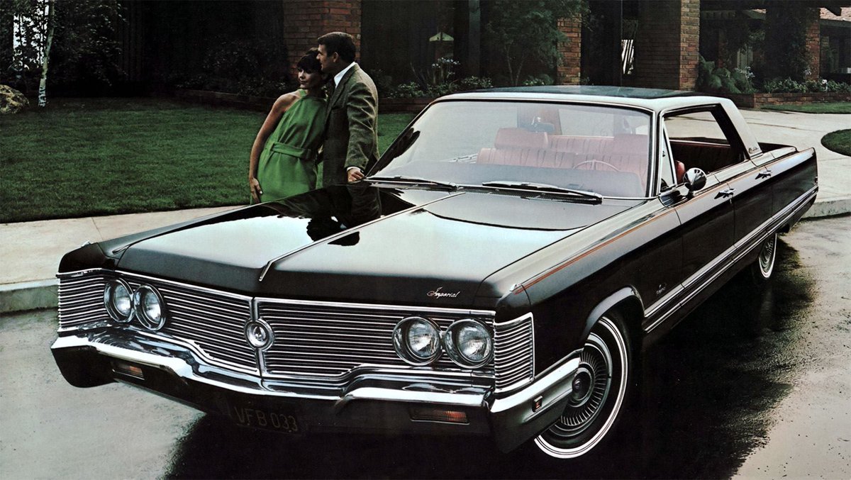 He: 'Marry me, Susan. I had the brains to order the vinyl top delete.' She: 'I dunno. Marv's ModTop is pretty groovy.' 1968 Imperial LeBaron. #Romance