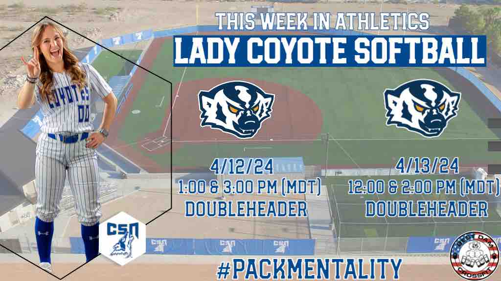 It’s Game Week Coyote Nation‼️ Baseball hosts Community Christian College at “The Den” on 4/12 & 4/13. Softball travels to Ephraim, UT for a conference clash versus Snow College on 4/12 & 4/13. Cross Country is on a bye week. 🐺⚾️🥎🎽👟💨 #1PACK