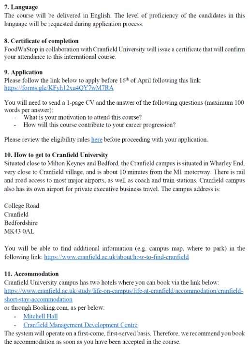 Application for Training School in Cranfield open on food loss and waste quantification, you can apply for COST funding by clicking on the link forms.gle/KFyh12xu4QY7wM…, deadline 16 April 2024