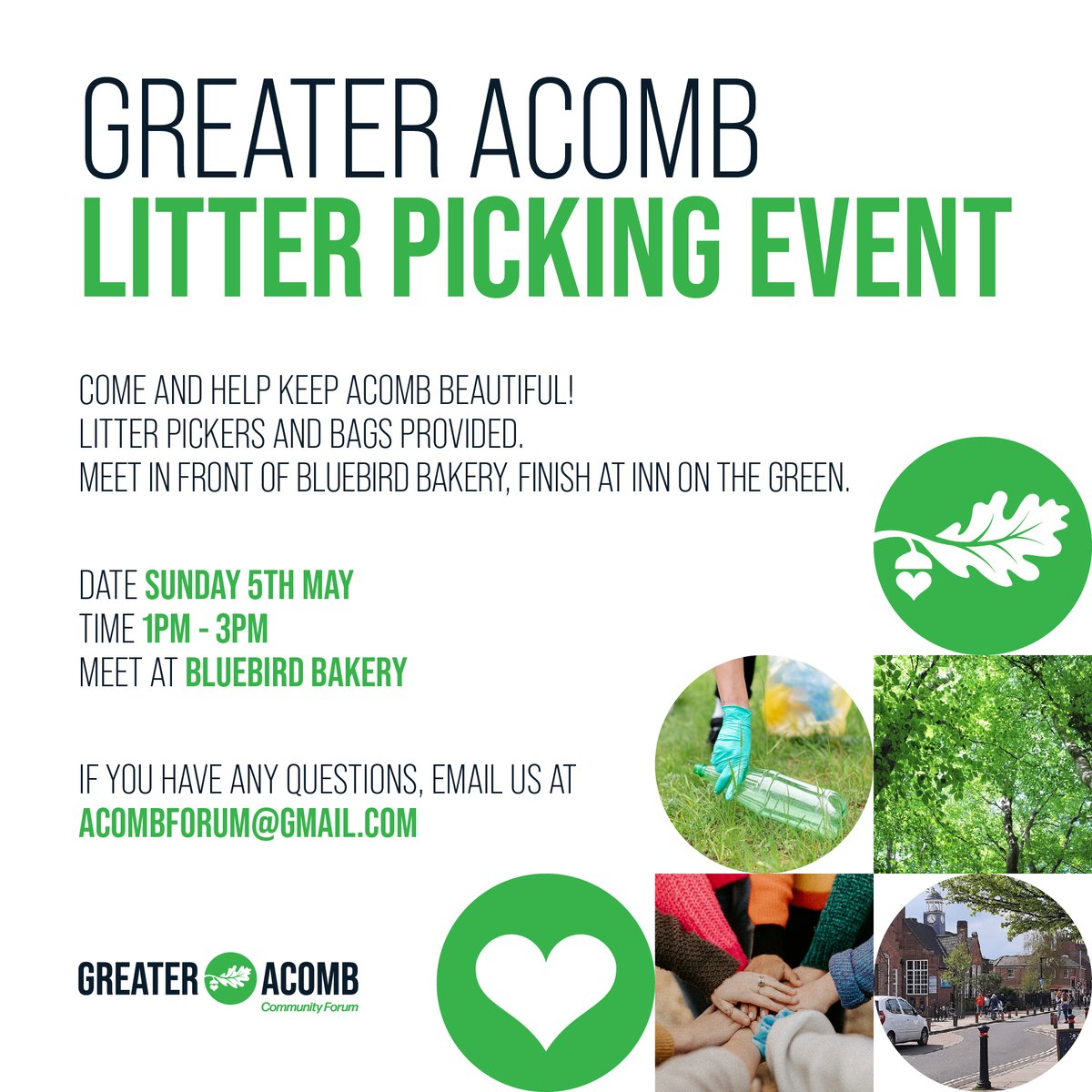 We are organising a litter-picking event on Sunday 5th May, to keep #acomb clean. We will meet at Bluebird Bakery at 1PM and finish at the Inn on the Green for drinks.

All are welcome to join us. Invite your friends and family to come along!

#community #litterpicking