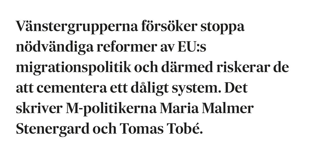 Vänstergrupperna försöker stoppa migrationspakten och en ny europeisk kontrollerad invandringspolitik. S behöver nu ta sitt ansvar och samla sin partigrupp. Vi ska aldrig igen hamna i ett läge där Mp tillåts diktera villkoren för migrationspolitiken. svd.se/a/0QwA76/m-vad…