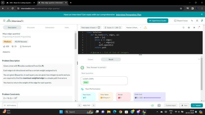 fleetXtoman's tweet photo. Hey there, I've completed #Day098 of the #365DaysofCode Challenge with
@scaler_official
Join Discord: https://t.co/s0UVEzRnYw

Solved Question: "Max edge queries! "
#scalerdiscord #codewithscaler #365daysofcodescaler #365DaysofCode https://t.co/YVpcJnQK7d