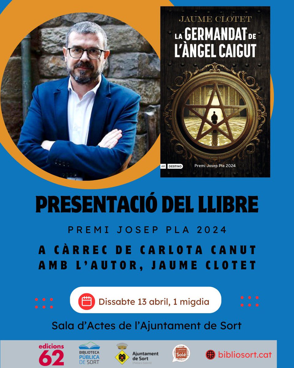 Si esteu pel #PallarsSobira i voleu gaudir de la presentació del darrer #premiJosepPla2024 aquest dissabte 13 d’abril a les 13h. a la sala d’actes de l’Ajuntament de #Sort 
Com sempre, un veritable luxe escoltar-te @jaumeclotet