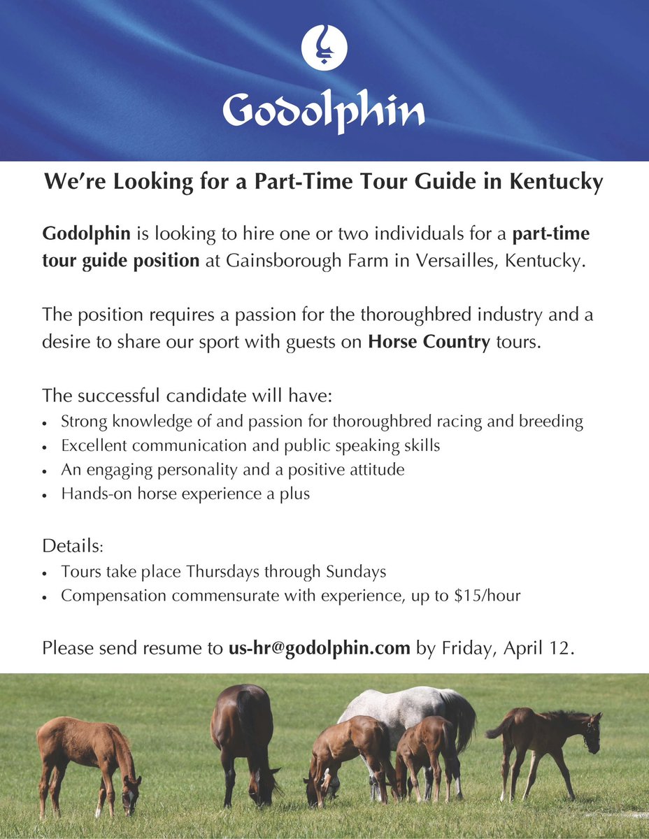 🇺🇸‼️ Part-time tour guide position available at our Gainsborough location in Versailles, KY! 📝 Submit your resume by this Friday, April 1️⃣2️⃣th!