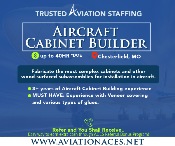 Great opportunity in Chesterfield, MO for Aircraft Cabinet Builders. Must have at least 3 years of exp., with a strong focus on Veneer covering and proficiency in various types of glues. CONTACT US TODAY👇 aviationaces.net/job-openings #aviationjobs #recruiting #nowhiring