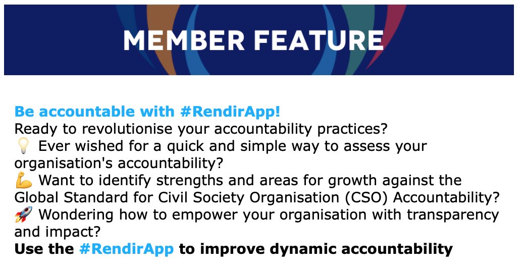 Be accountable with #RendirAPP📲 The latest @CIVICUSalliance newsletter highlights the value of RendirAPP in enhancing #dynamicaccountability within CSOs and identifying areas for improvement based on the Global Standard commitments 👉app.rendircuentas.org/en/