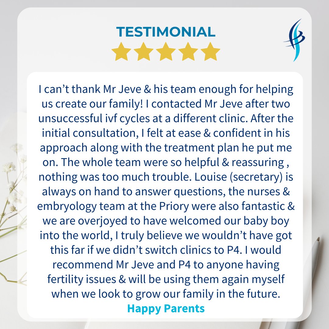We are deeply touched by your heartfelt words & are honored to have been a part of your journey to parenthood. Thank you for choosing P4 Fertility.
#p4fertilityclinic #testimonial #happyparents #fertility #fertilityclinic #fertilityexpert #parenthood #fertilityjourney #gratitude