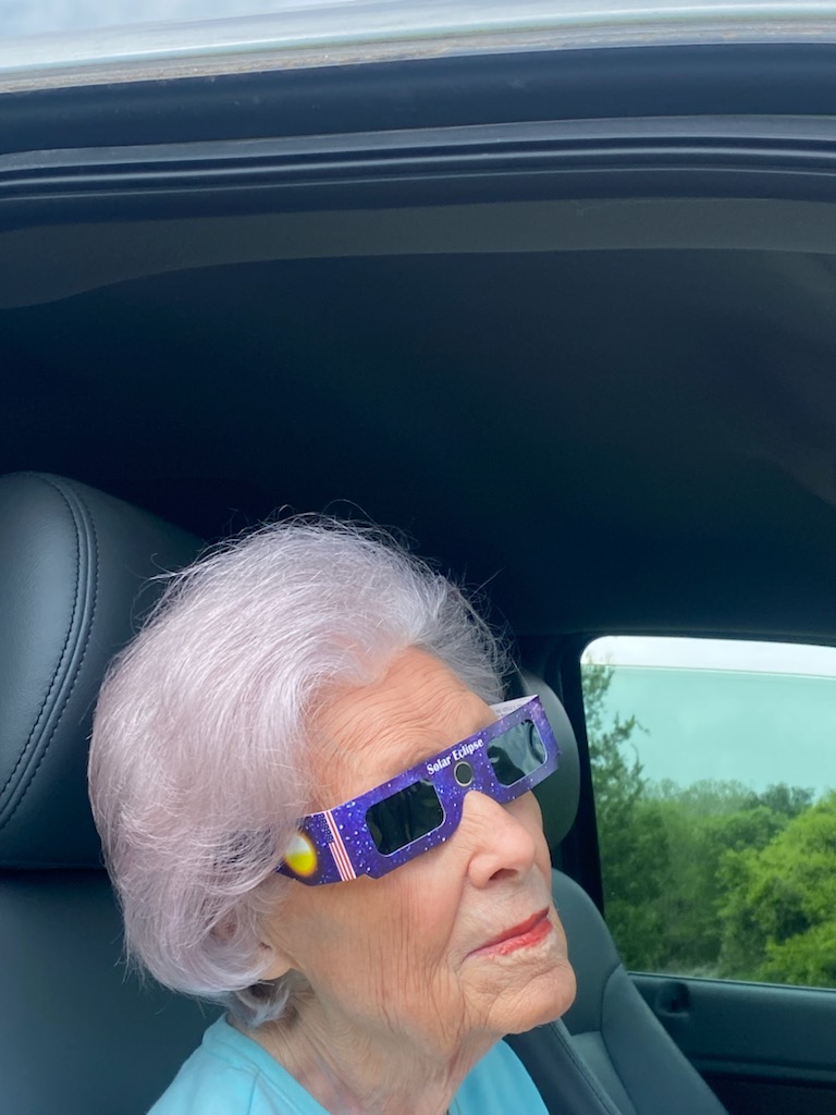 My 100-year-old grandmother viewing the eclipse from Kaufman, Texas.