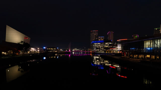photos_dsmith's tweet photo. #salford #quays and @MediaCityUK show the modern side of the #city. The old #Manchester #ship #canal has been #modernised with #waterfront #businesses, #media companies and #modern #architecture. Shot at #night by a #local #photographer. More #images at https://t.co/VilcfnO0ps https://t.co/dXVRSB0so7