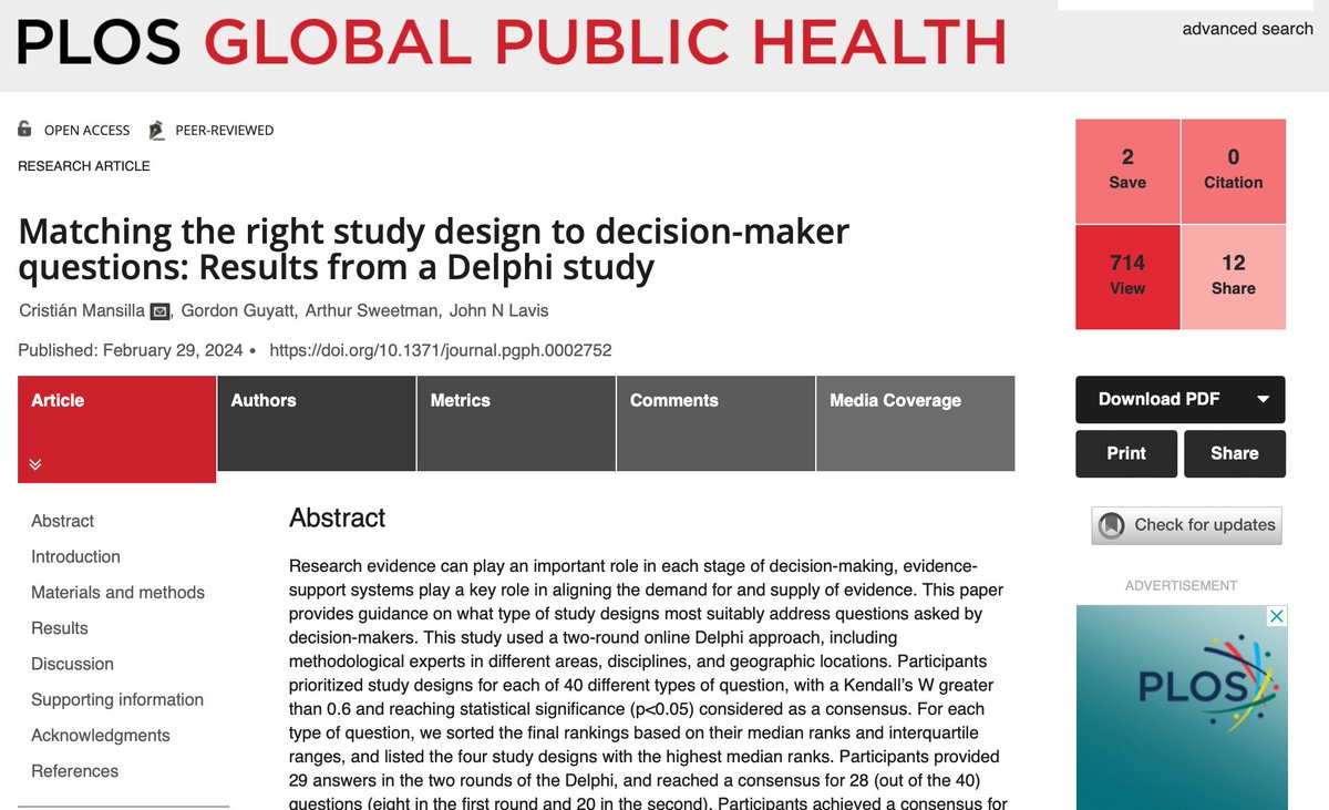 Matching the right study design to decision-maker questions: Results from a Delphi study journals.plos.org/globalpubliche…