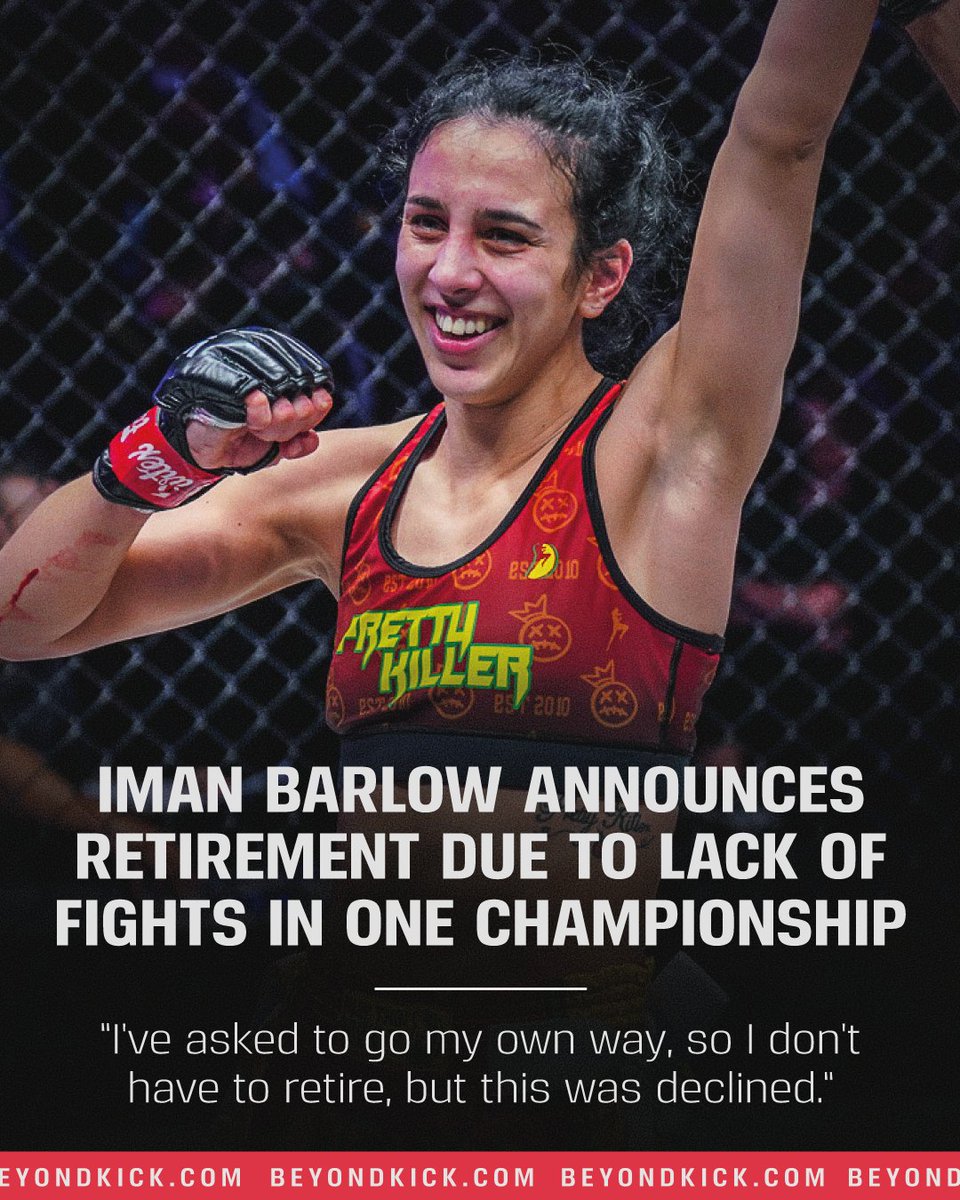 Iman Barlow, 30, has announced her retirement from combat sports on social media. 'Pretty Killer' cites the lack of fight opportunities in ONE Championship as the reason she's walking away from the sport. Full story: bit.ly/ImanRetirement