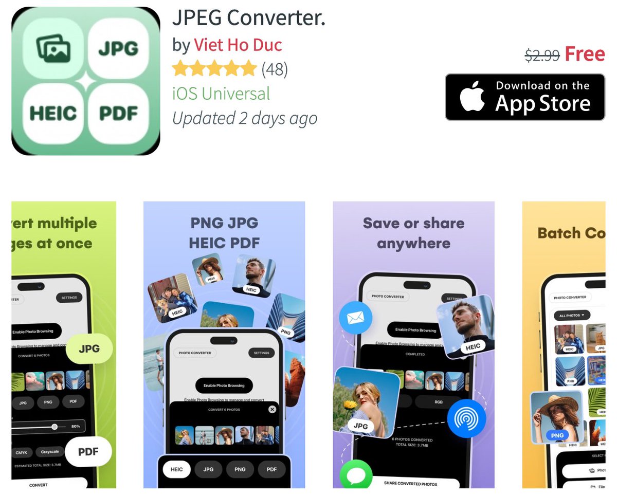 للايفون والايباد
مجاني لفترة

apps.apple.com/us/app/jpeg-co…

برنامج لتغير صيغة الصور .. 👌🏻