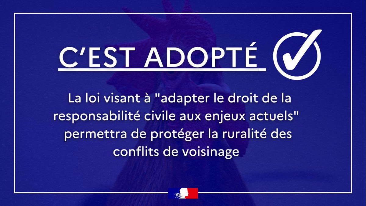 Une avancée cruciale pour le vivre ensemble dans nos campagnes ! 🐓🌳 Bravo @NicoleLePeih pour cette loi définitivement adoptée !