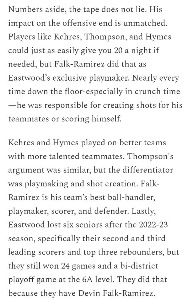 Thank you for the recognition and the write up @ferminhermin ! Looking forward to continue working and getting better everyday. Thankful for my supporters, family, teammates, and coaches. All glory to God 🙏🏽 @falkramirezgang @IFalk4 @EastwoodBasket1