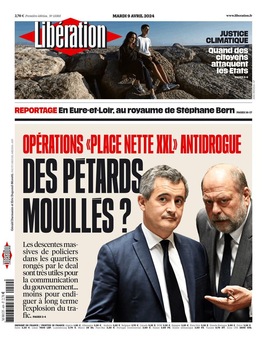 Opérations «Place nette XXL» antidrogue : des pétards mouillés ? C'est la une de @Libe mardi.