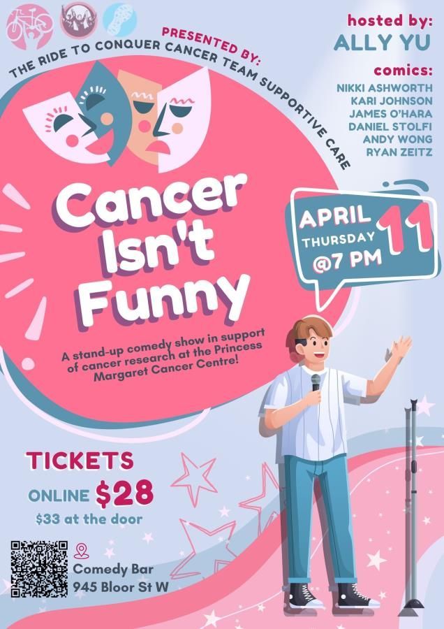 Come see comedians tell their cancer stories at the second Cancer Isn't Funny comedy show hosted by the @pmcancercentre. Buy your tickets online at the link below! buff.ly/3vHVlLZ @TGHRI_UHN @PMResearch_UHN @KITE_UHN @KITETrainees @TRI_UHN @KBI_UHN @SchroederInst
