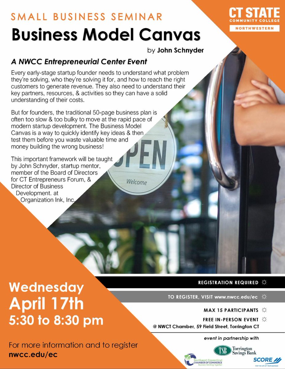 Northwest Startup Community Night is coming up on April 17th! Network with mentors and business owners across CT over complimentary food and drinks, and help support founders! Details and registration at nwcc.edu/startup