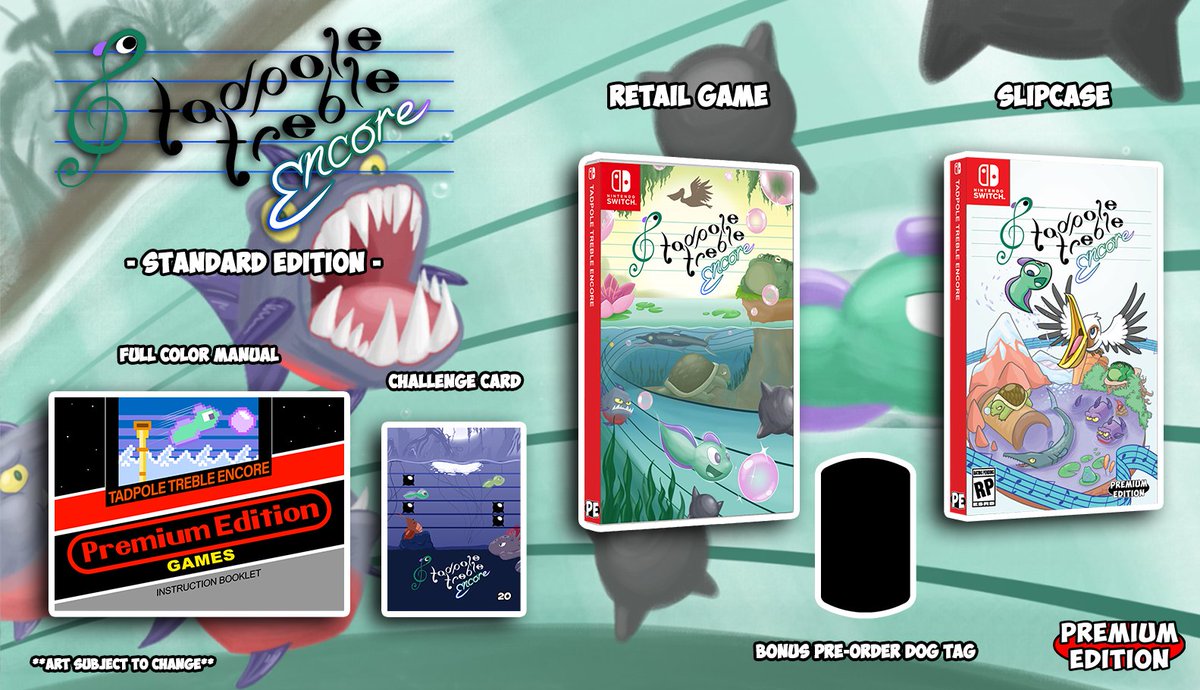 Preorders for the physical version of Tadpole Treble Encore are now live! Comes in a lovely Standard Edition full of goodies and a super-lovely Retro Edition extra-full of goodies. So gooooo, little tadpoooole... premiumeditiongames.com