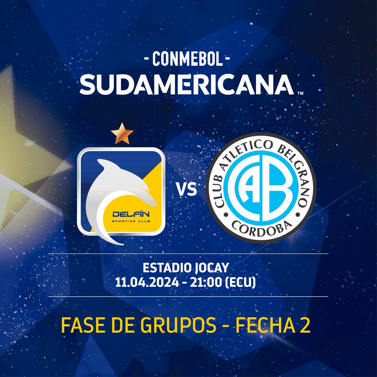 🐬 @DelfinSC recibe esta noche a @Belgrano por la fecha 2 de la fase de grupos de la Conmebol @Sudamericana. ¡Éxitos esta noche!