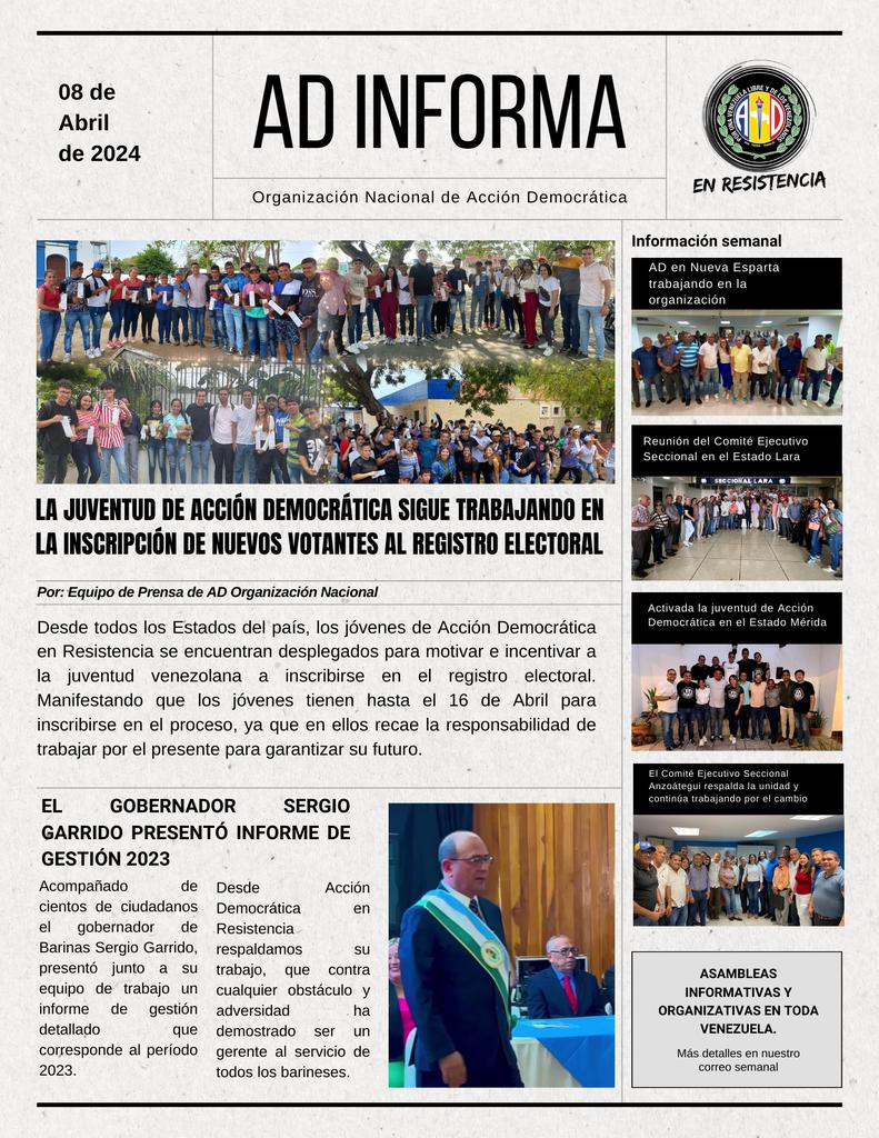 Portada informativa semanal, Lunes 08 de Abril de 2024. AD INFORMA