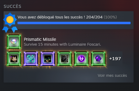Habigaella's tweet photo. Après avoir fini un jeu nul, quoi de plus satisfaisant que de faire le platine d'un jeu qu'il est bien :

Vampire Survivors done. https://t.co/cpyP7tOy0N
